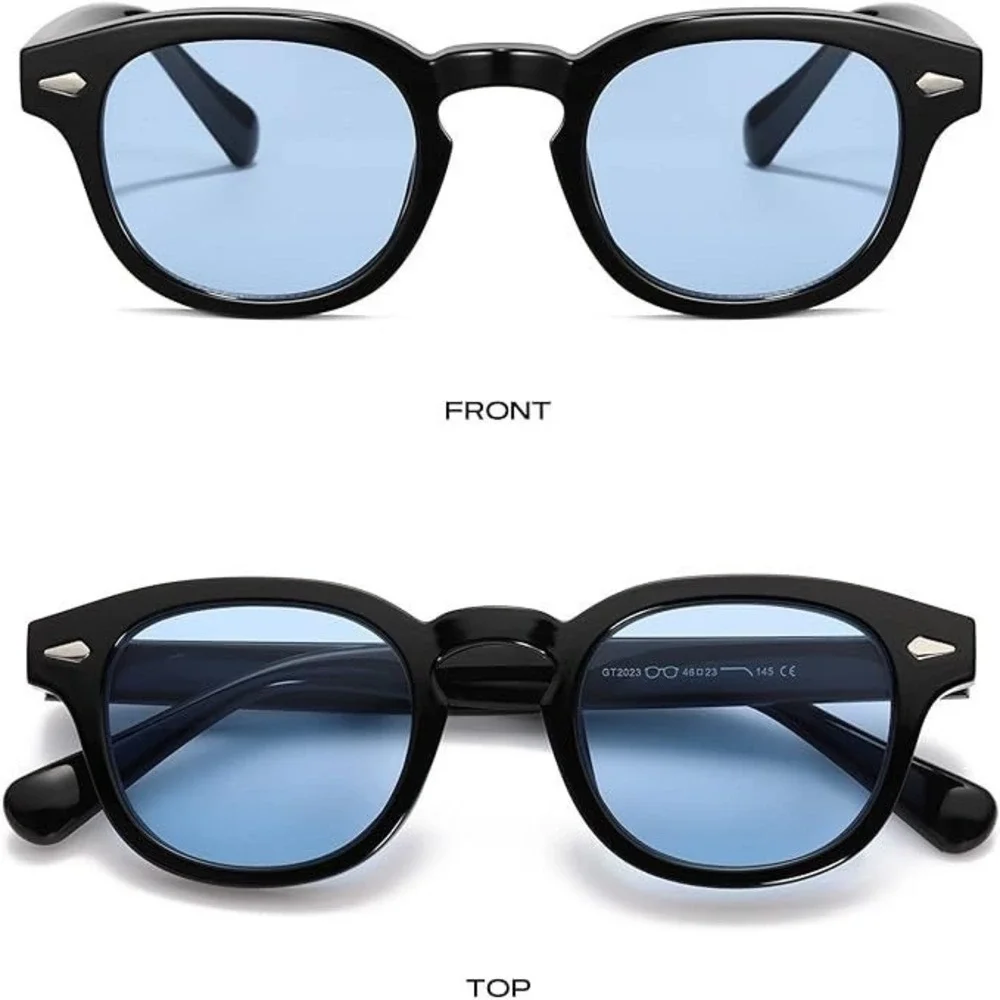 Sunglasses Black Frame Blue Lens Metal Rivets Light‎ Weight Comfortable Outdoor